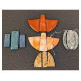 Five Polished Stone Pendant Sets - Blue-Green Rectangles, Orange Marble, Beige Veined, Gray Marble
