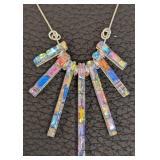 Two Matching Dichroic Glass Necklace & Earring Sets + Rainbow Bar Pendant Necklace