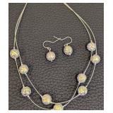 Two Matching Dichroic Glass Necklace & Earring Sets + Rainbow Bar Pendant Necklace