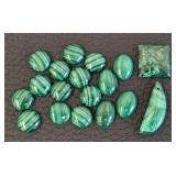 Malachite Pendant & Cabochons - Pendant 0.5 x 1.5 in, Polished Malachite