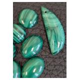 Malachite Pendant & Cabochons - Pendant 0.5 x 1.5 in, Polished Malachite