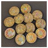 Czech Glass Buttons - 13 Pcs, 1 in Diameter