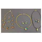 Dicrotic Glass Necklace & Earrings Set - Mosaic Pendants, 18-Inch Long