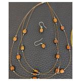 Dicrotic Glass Necklace & Earrings Set - Mosaic Pendants, 18-Inch Long