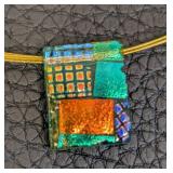 Dicrotic Glass Necklace & Earrings Set - Mosaic Pendants, 18-Inch Long