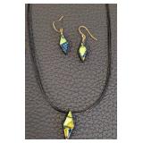 Dicrotic Glass Necklace & Earrings Set - Mosaic Pendants, 18-Inch Long