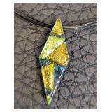 Dicrotic Glass Necklace & Earrings Set - Mosaic Pendants, 18-Inch Long