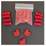 Cinnabar Bird Beads - Red Carved Beads, 1-Inch Birds, Mixed Lot