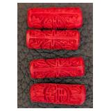 Cinnabar Bird Beads - Red Carved Beads, 1-Inch Birds, Mixed Lot