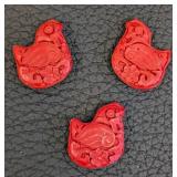 Cinnabar Bird Beads - Red Carved Beads, 1-Inch Birds, Mixed Lot