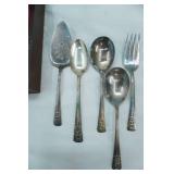 Vintage Flatware and Wooden Storage Box (stainless and larger serving pieces are silver-plate)