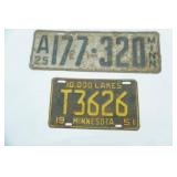 Antique 1925 Passenger Car Plate, Vintage 1951 License Plate