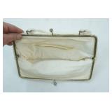Vintage 1950s Lumured Corde-Beaded Top-Handle Evening Bag w/Gold Floral Embroidery