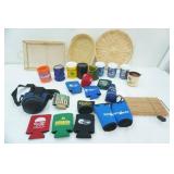 Wicker Baskets-Serving/Organizing, Cheese Cutting Board, Vintage Poly Coffee Mugs, Collection of Can Koozies-Largemouth Bass Koozie