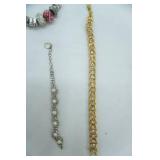 Jewelry Bracelet Lot: Gold & Silver Toned, Faux Pearl, Faux Diamond, Diabetic
