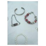 Jewelry Bracelet Lot: Gold & Silver Toned, Faux Pearl, Faux Diamond, Diabetic