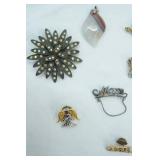Jewelry Lot: Broaches, Pins, Money Clip