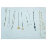 Jewelry Lot: Necklaces. Gold & Silver Toned. Faux Diamonds & Pearls