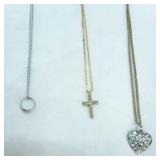 Jewelry Lot: Gold & Silver Toned Necklaces, Faux Diamonds & Pearls. Cross, Arrow Head and more