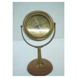 Vintage Brass Gimbaled Compass w/Wooden Base 10" tall