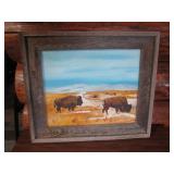 Barnwood Framed Bison Painting 26"x22"