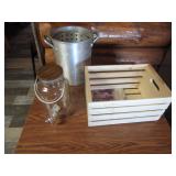 Turkey Fryer Pot, Drink Dispenser Jar, Wood Crate