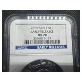 2010 1 Oz. Silver American Eagle NGC Early Releases MS70 - Perfect Grade!
