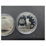 Two Commemorative Silver Dollars: 1986-S Proof Statue of Liberty and 1987-S Uncirculated "We The People"