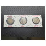 Three Silver Quarters: 1912 Barber, No Date Standing Liberty, and 1934 Washington - 0.54254 Oz. of Silver