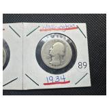 Three Silver Quarters: 1912 Barber, No Date Standing Liberty, and 1934 Washington - 0.54254 Oz. of Silver