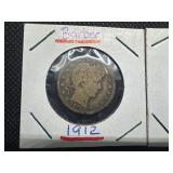 Three Silver Quarters: 1912 Barber, No Date Standing Liberty, and 1934 Washington - 0.54254 Oz. of Silver