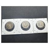 Three Silver Quarters: 1912 Barber, No Date Standing Liberty, and 1934 Washington - 0.54254 Oz. of Silver