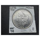 1878 7TF Morgan Silver Dollar Marked MS62+ When Purchased