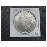 1881 Morgan Silver Dollar Marked MS65 When Purchased - Nice Mint Luster!!