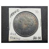 1884-O Morgan Silver Dollar Marked AU58 When Purchased - Nice Bronze Toning!