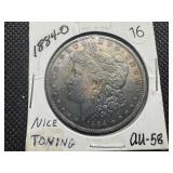 1884-O Morgan Silver Dollar Marked AU58 When Purchased - Nice Bronze Toning!