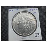 1897 Morgan Silver Dollar Marked AU When Purchased - Clean Blast White Coin!