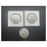 Three 40% Silver Kennedy Half Dollars 1967, 1968, 1969