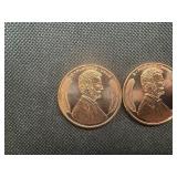 Two Copper 1 Oz Rounds Lincoln Design