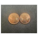 Two Copper 1 Oz Rounds Lincoln Design
