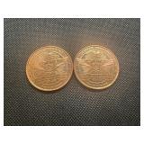 Two Copper 1 Oz Rounds Lincoln Design