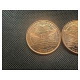 Two Copper 1 Oz Rounds Lincoln Design