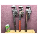 3 Vintage 18" Pipe Wrenches - Proto - Trimo - Other
