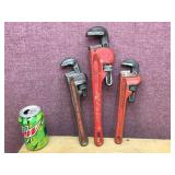 3 Pipe Wrenches - ERIE TOOL WORKS 10" - SERVESS 14" - CRAFTSMAN 10"