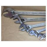 5 Adjustable Crescent-Type Wrenches 6"-8"-10"-12"-15"