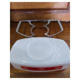 Federal Glass Country Kitchen Loaf Dish, Red Gingham Pattern with Metal Stand