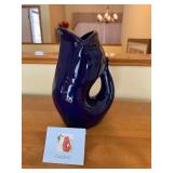 GurglePot Blue Ceramic Fish Pitcher Vessel - Dishwasher Safe, Made in China