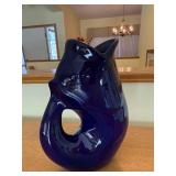 GurglePot Blue Ceramic Fish Pitcher Vessel - Dishwasher Safe, Made in China