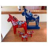Dala Horse Figurine Set - Hand-Painted Wooden Swedish Folk Art, 5 Pieces