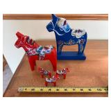 Dala Horse Figurine Set - Hand-Painted Wooden Swedish Folk Art, 5 Pieces